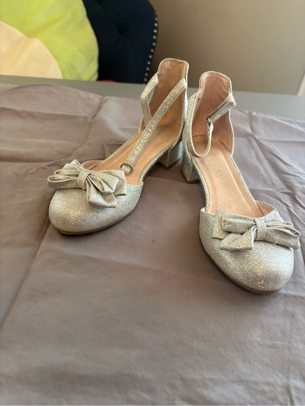 Silver Glitter Bow Ankle-Strap Heels - Picture 3 of 3